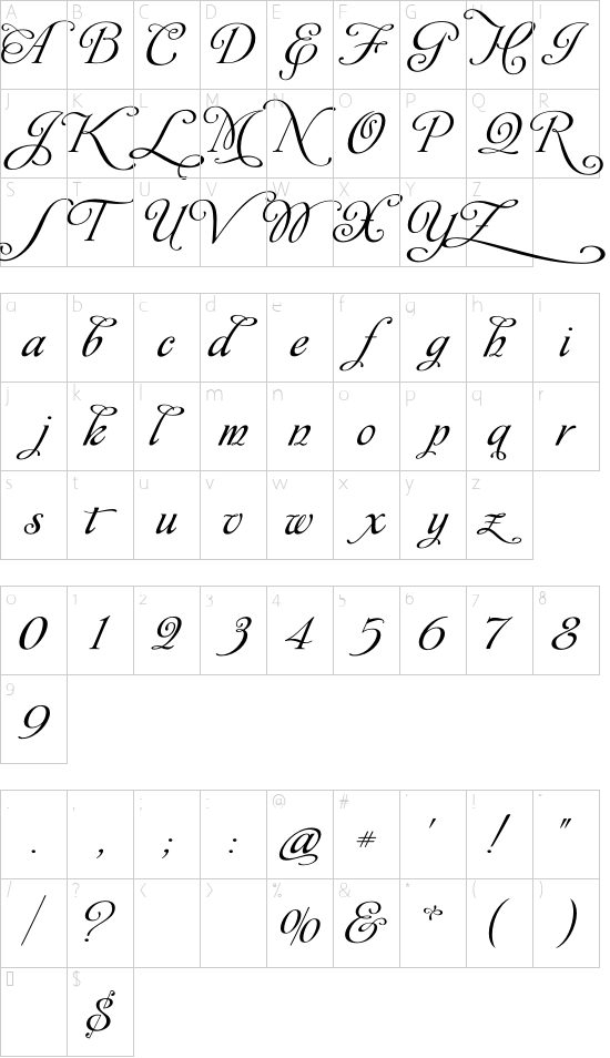 Affair font character map