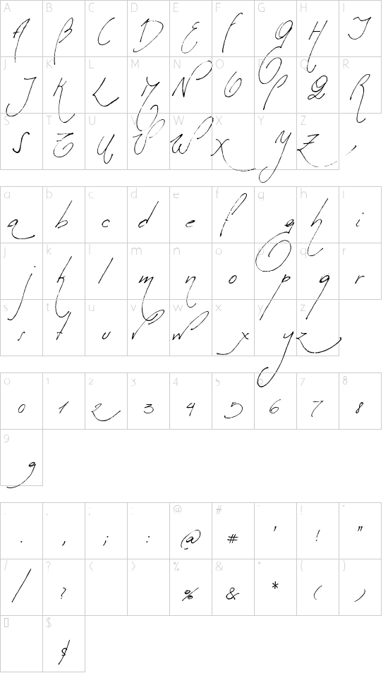 Milonguita font character map