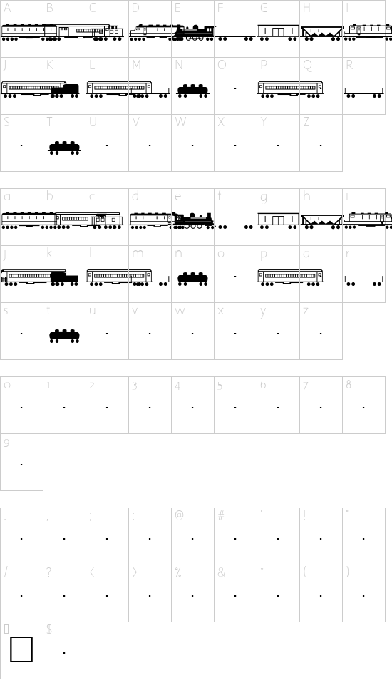 Trains Regular font character map