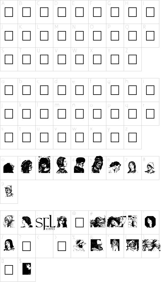Visage font character map