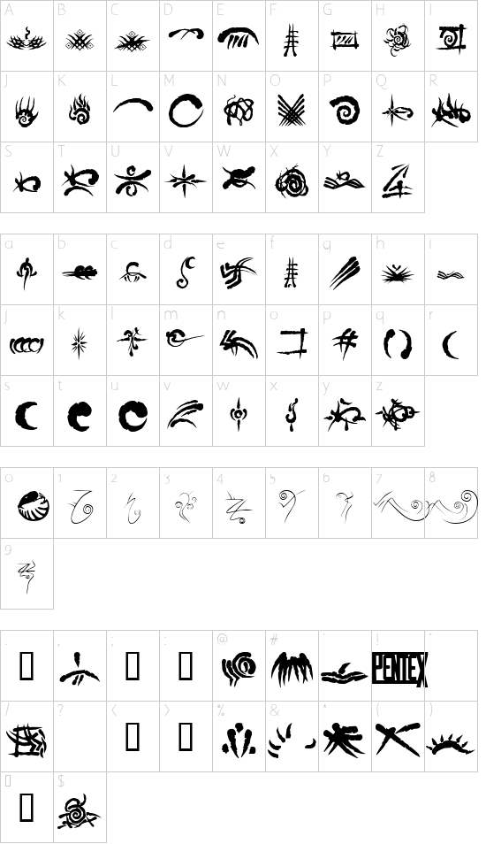 WWWerewolfBats font character map