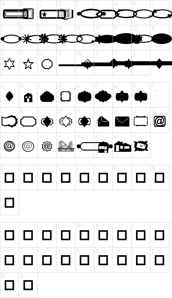 Web Design Dings font character map