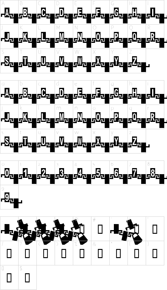 Zipper font character map