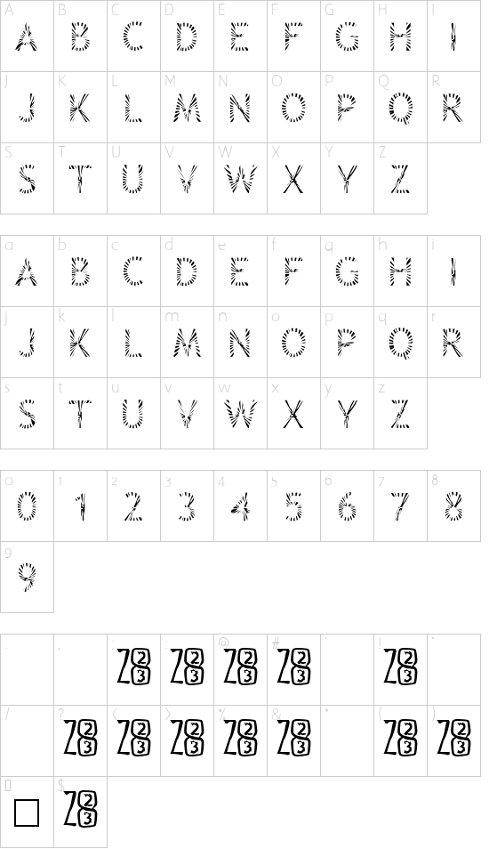 Zone23_Rayz font character map