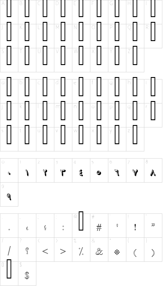 Diwaani 3D Shadow font character map