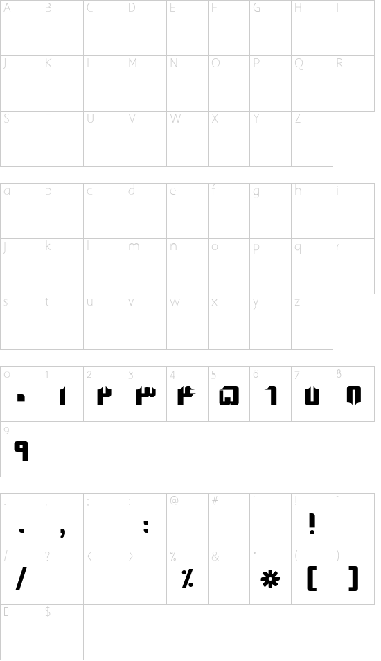 Sinaa Fancy font character map