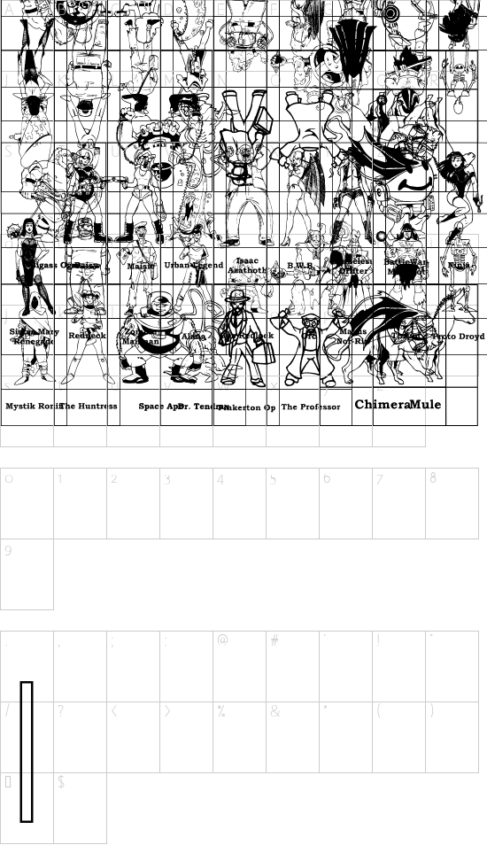 SPARKS Free for All font character map