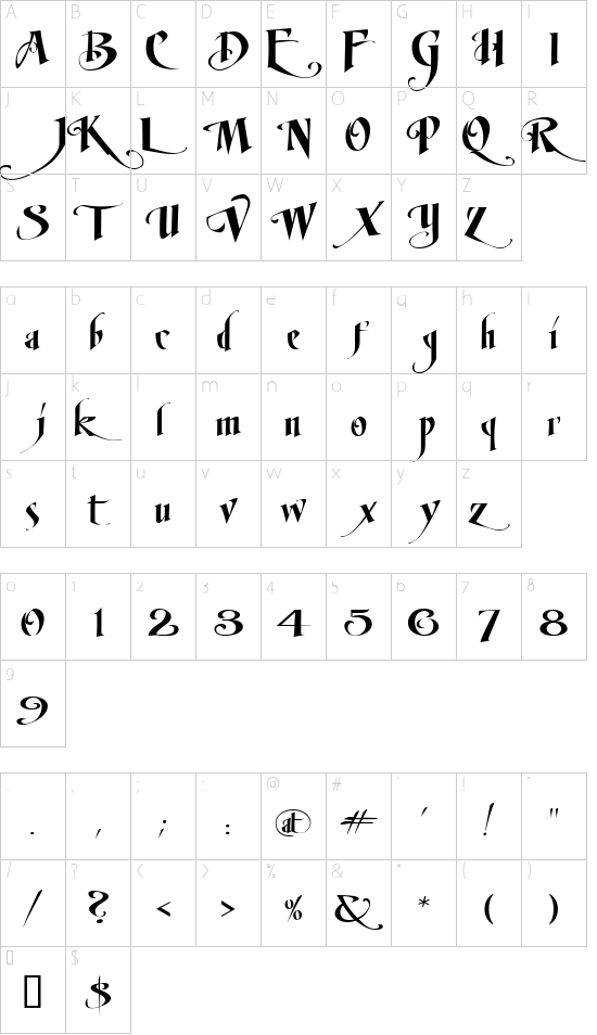 LHF Mirage BOLD font character map