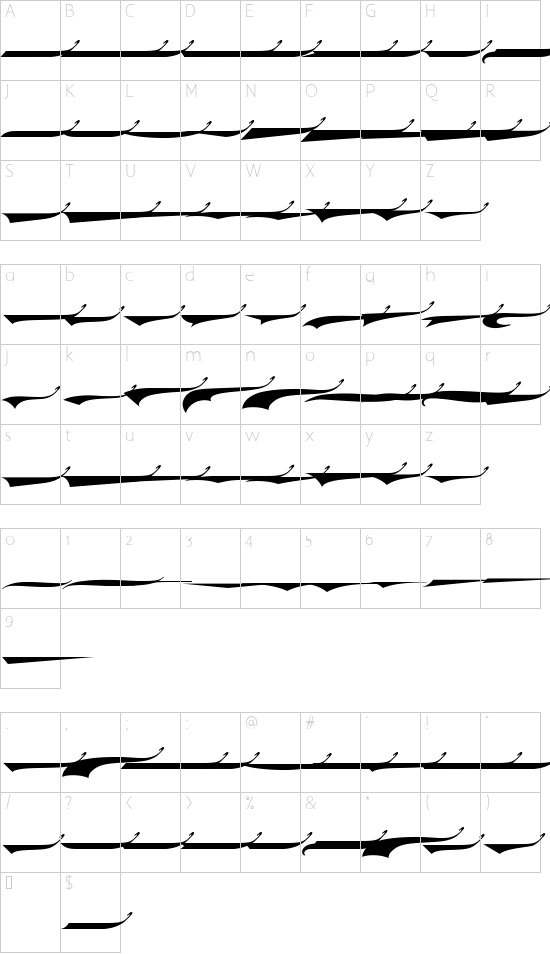 LHFPilsner-Swashes font character map