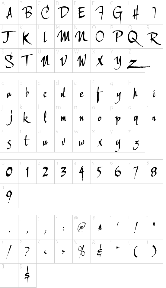 LHFScriptanaCOND font character map
