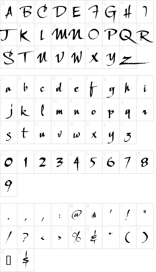 LHFScriptanaREG font character map
