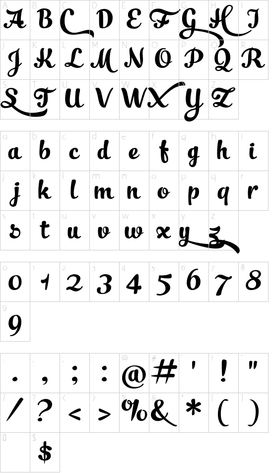 UVF Slim Tony font character map