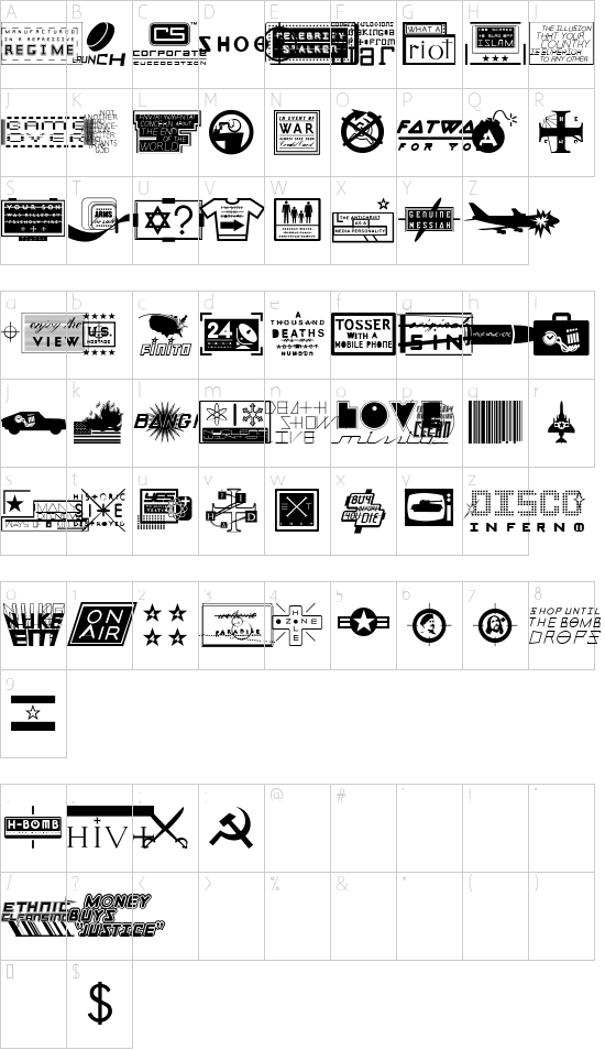 Apocalypso font character map