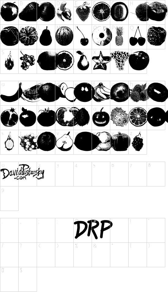 An Apple A Day Fruit Font font character map