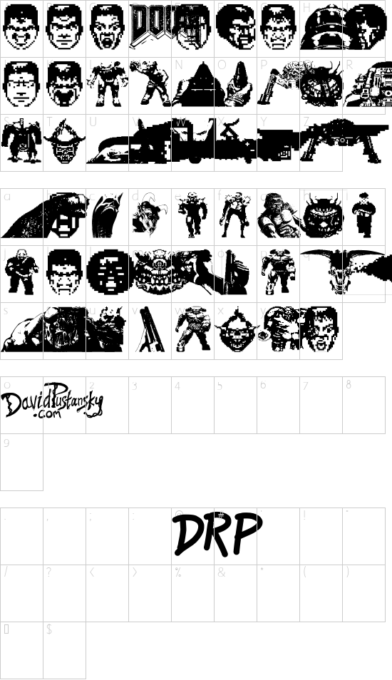 Doom And Gloom font character map