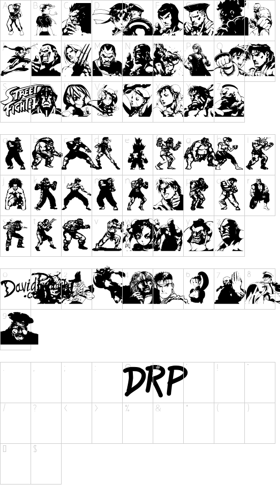 Super Street Fighter Hyper Fonting font character map