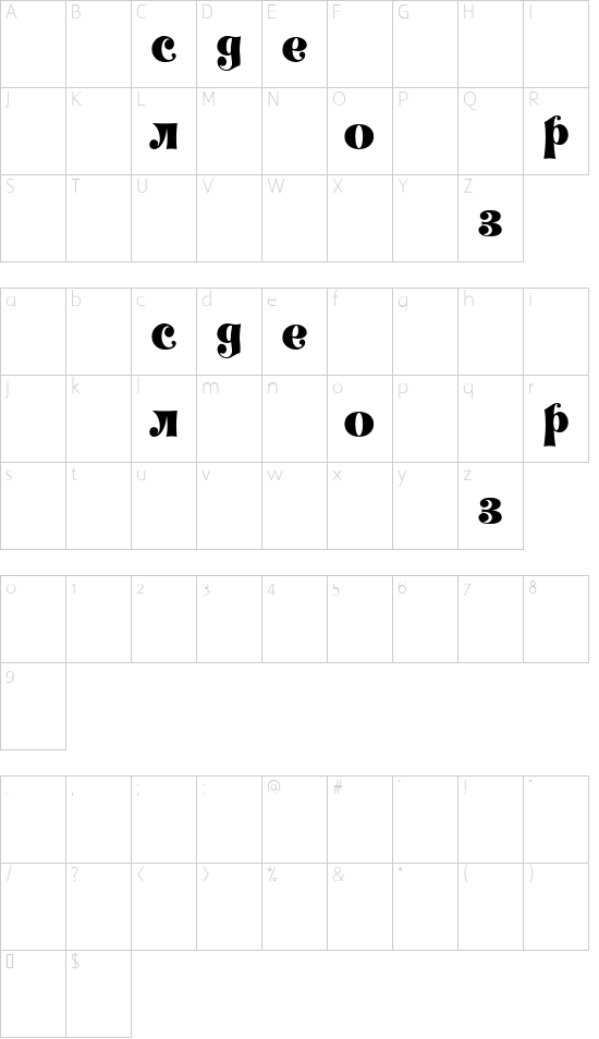 Decorlz font character map