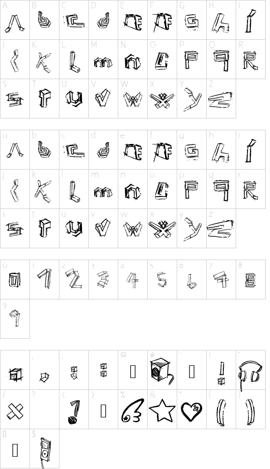 ElliNoise font character map