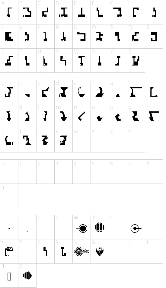 ST Cardassian font character map