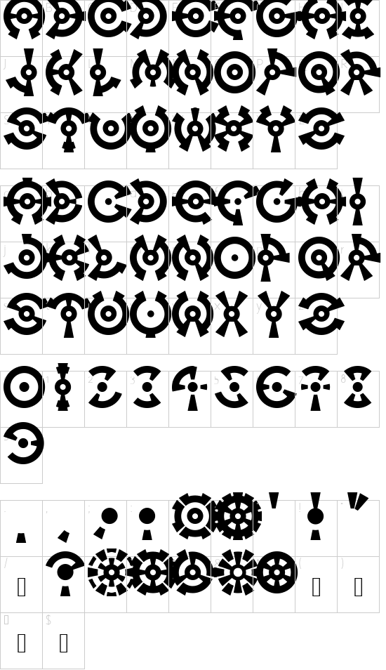 Anillo font character map