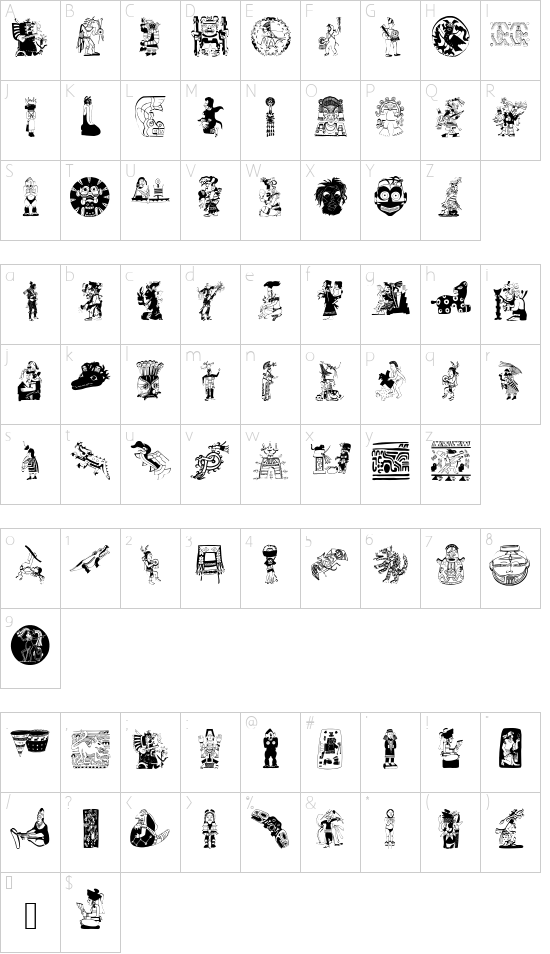AmericaBeforeColumbus font character map