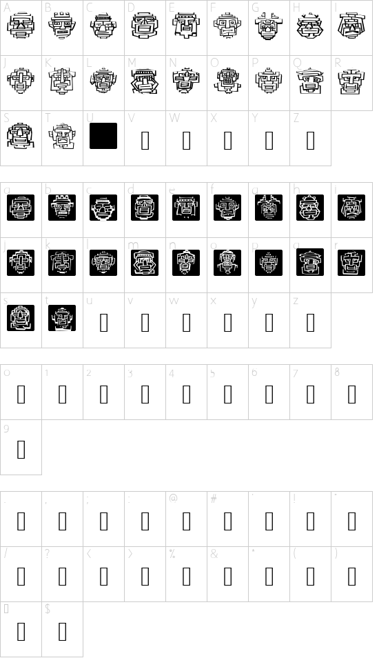 Aztecish font character map