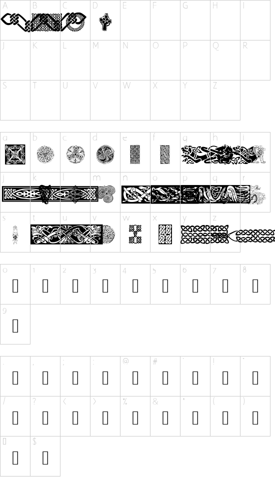 Celtic Patterns font character map