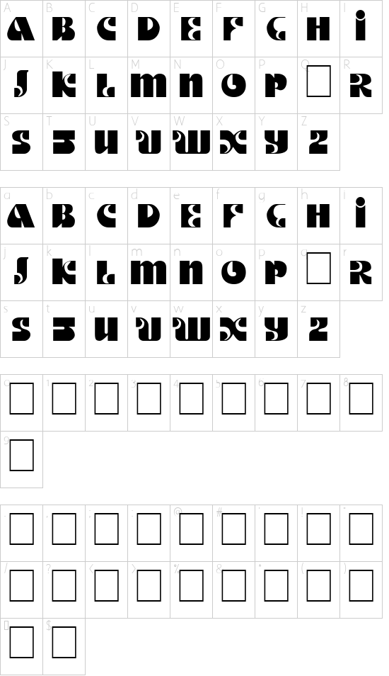 DS Motter Style font character map