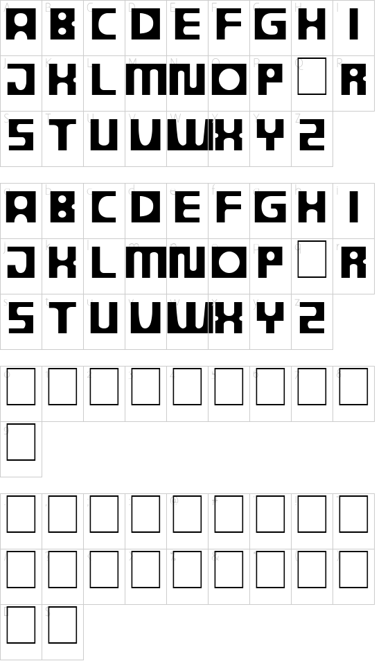 DS Progress font character map