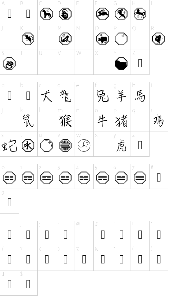 101! Chinese Zodiac font character map