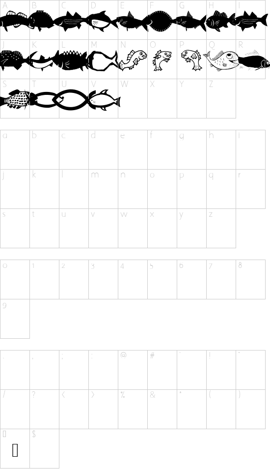 AEZ fishie fishie font character map