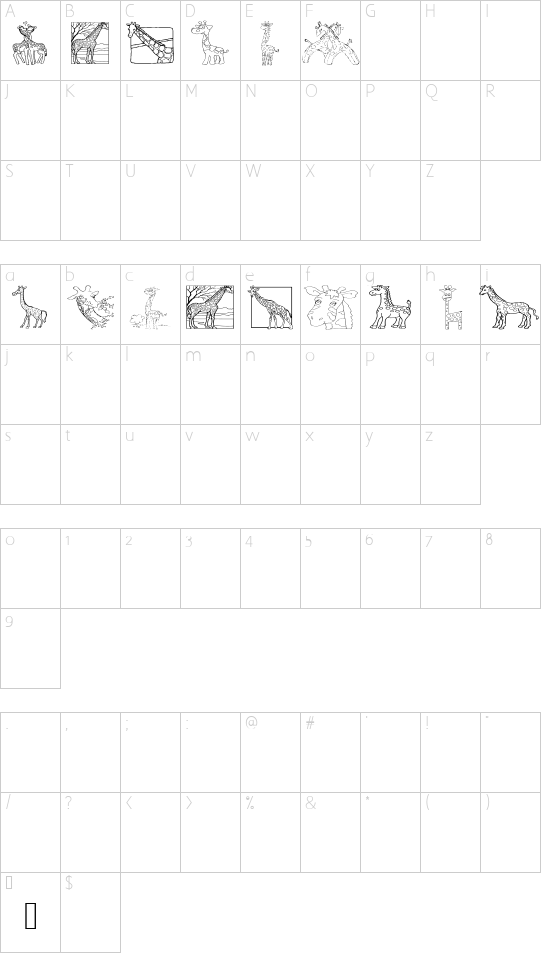 AEZ giraffes font character map