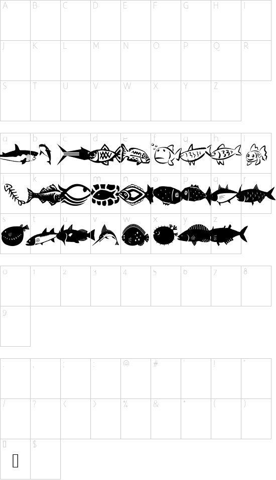 AEZ my pet fish font character map