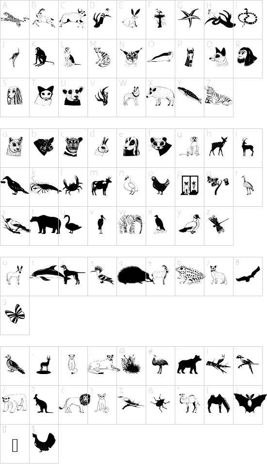 AnimalsAnywhere font character map