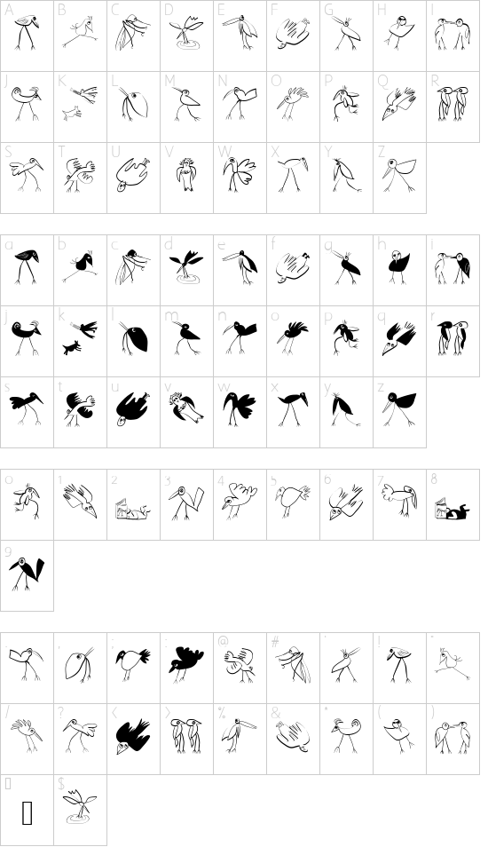 Birds-Relaunch font character map