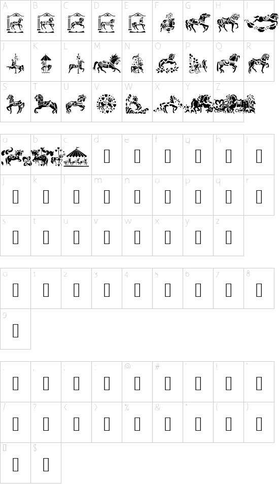 Carousel Horses font character map