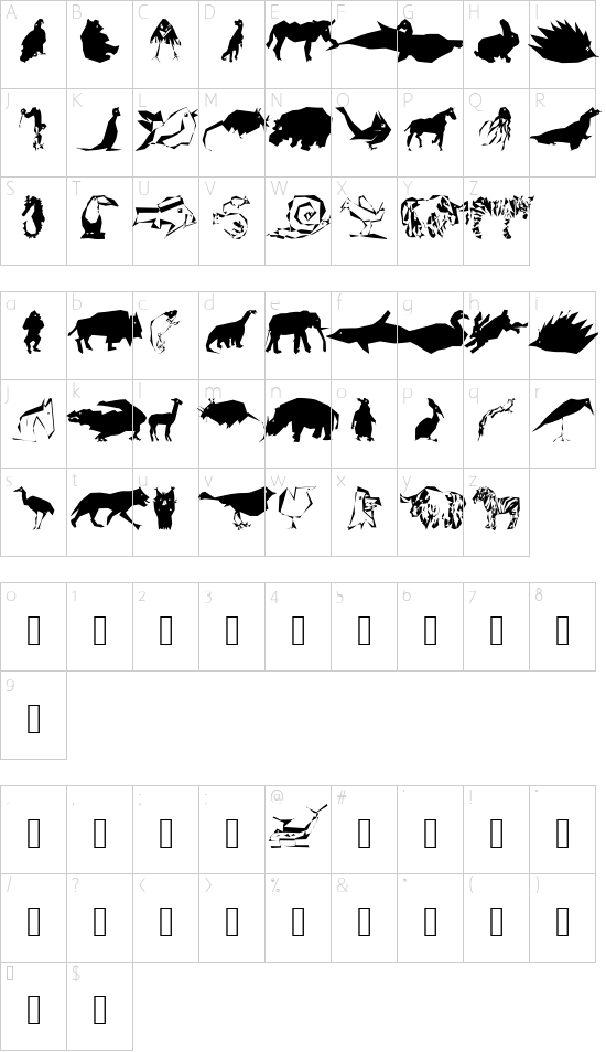 CubismCreatures font character map