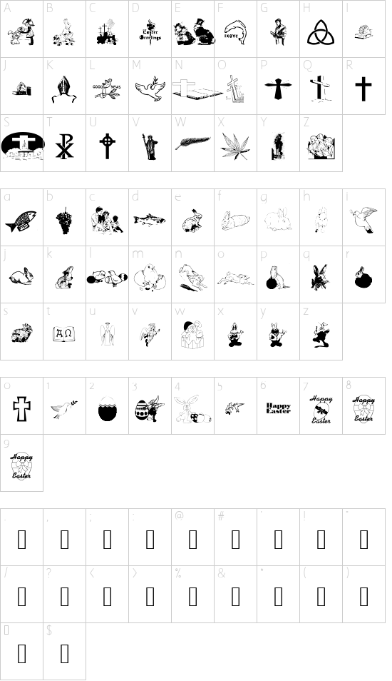 EasterCollage font character map