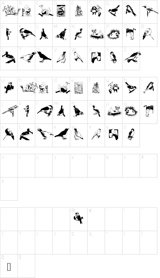 FlyBirdFly font character map