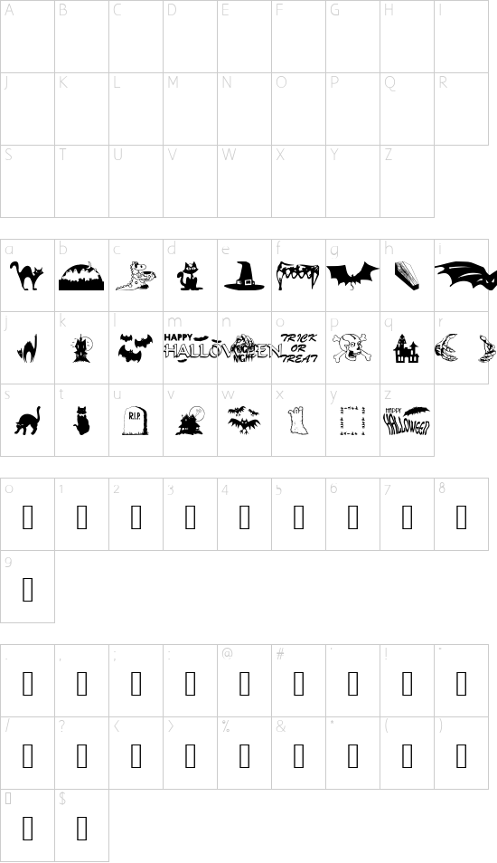 Howling font character map