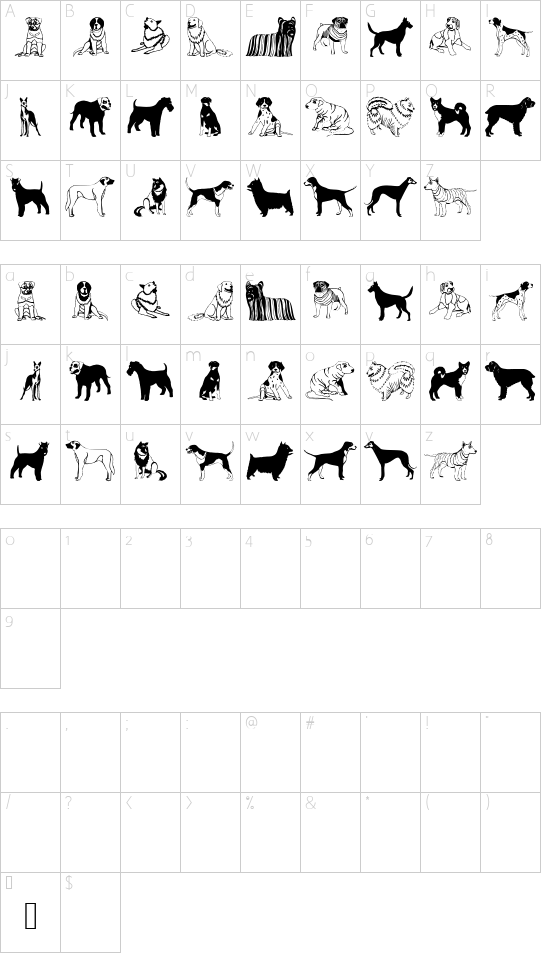 HundeDogsChiens font character map