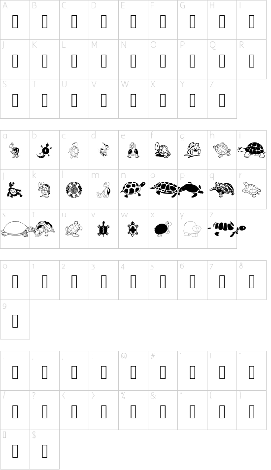 KeyasTurtles font character map