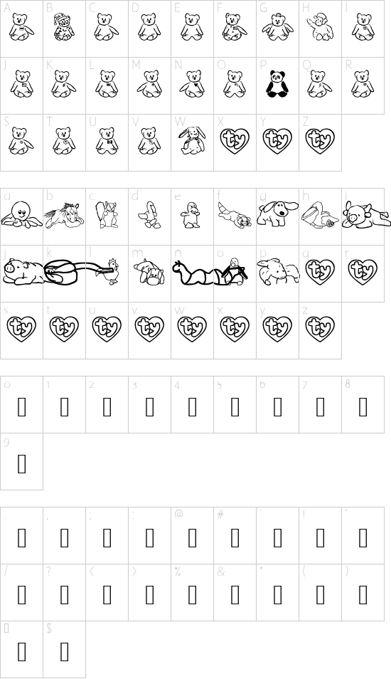 FL Scrappy Beans font character map