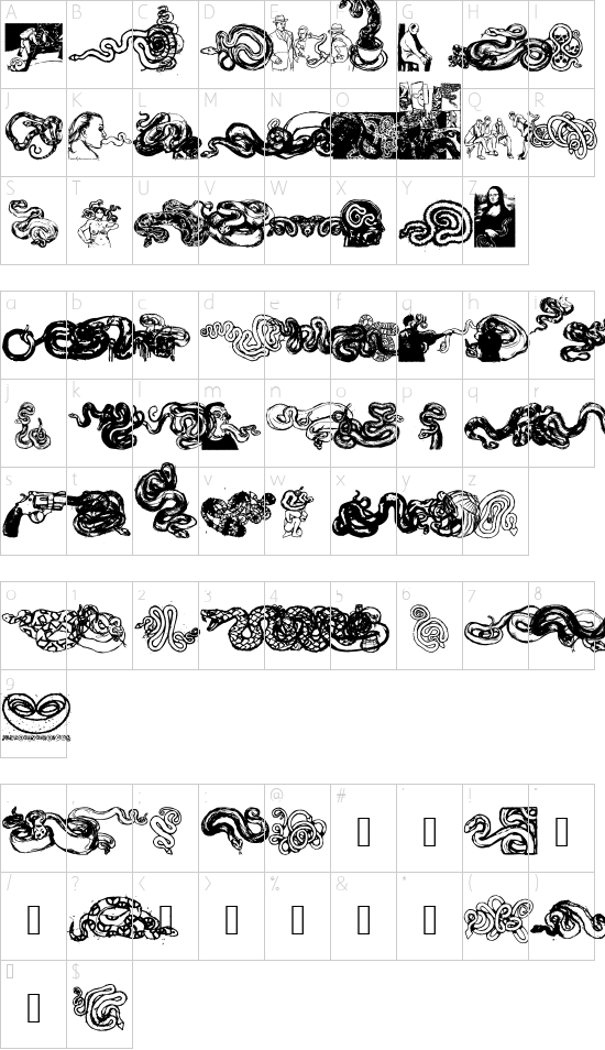 Snakepit font character map