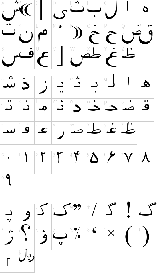 Pars Ziba   Draft font character map
