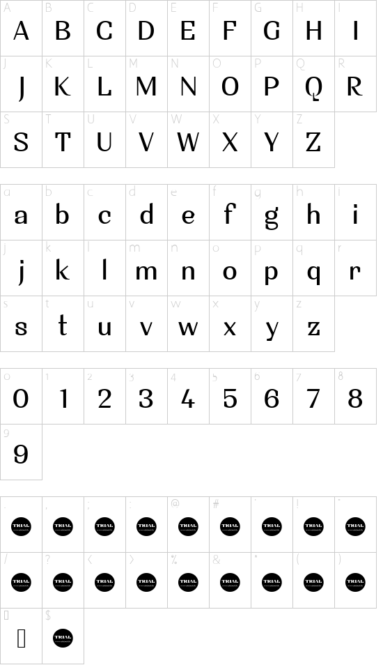 TRIALSintesiRegular font character map