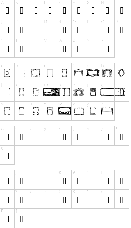 Art Nouveau Frames and Borders font character map