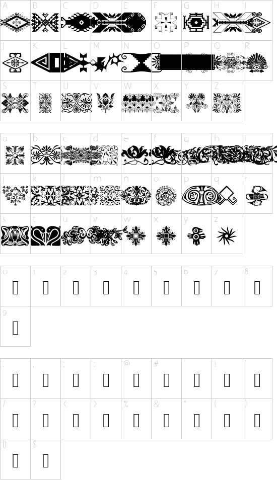 Designs Galore 4 font character map