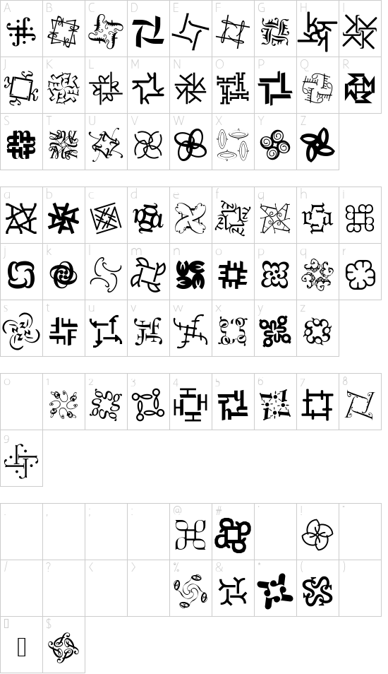 DementiaA Regular font character map