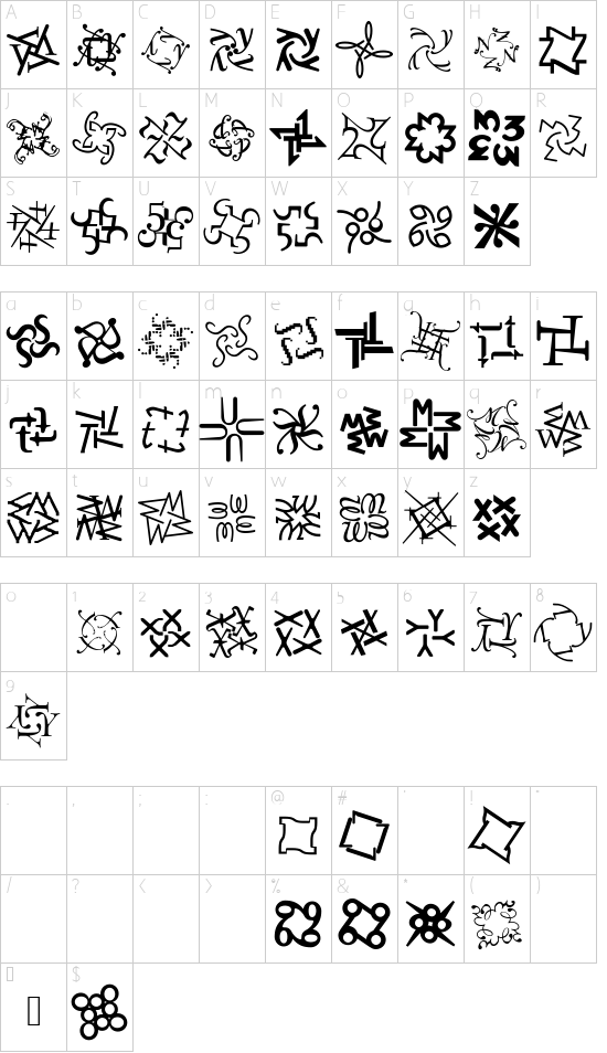 DementiaB Regular font character map